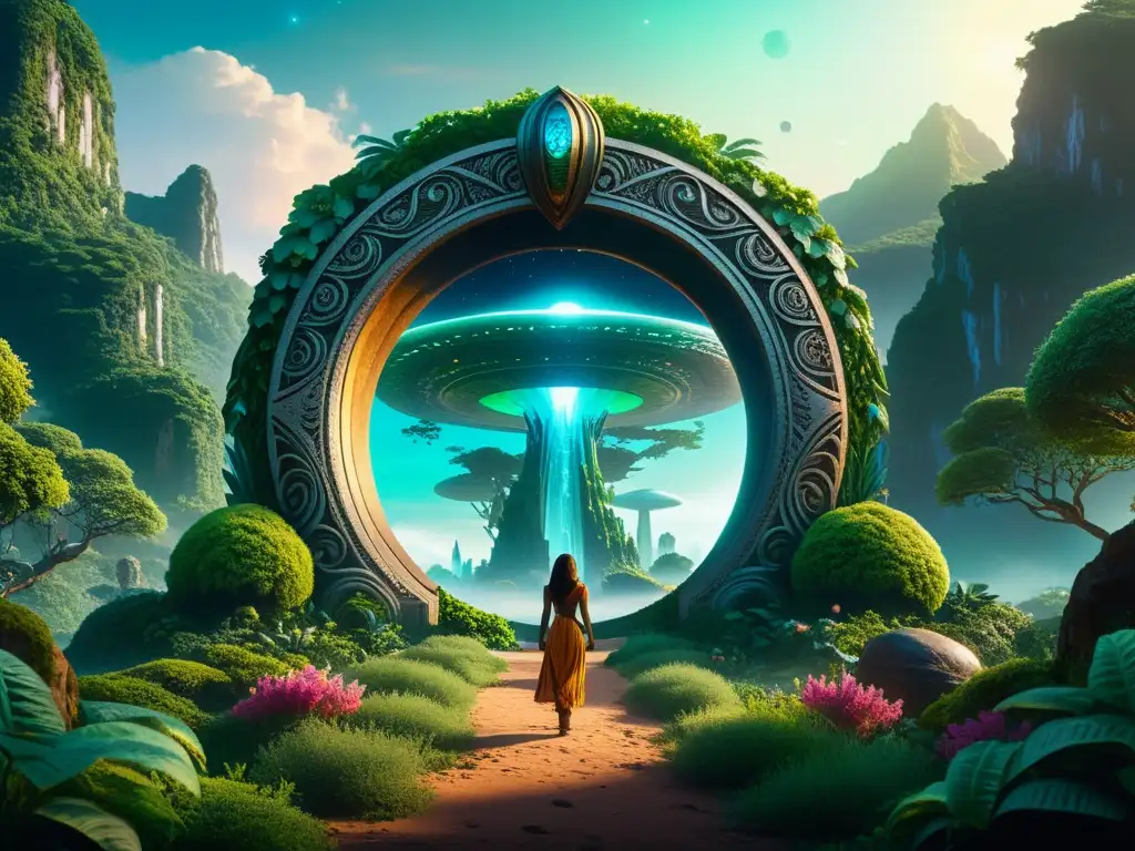 Portal interdimensional: paisaje fantástico en 8k Un portal majestuoso en un paisaje fantástico, evocando misterio y maravilla, con energía etérea