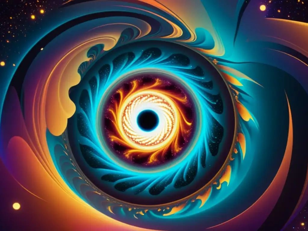 Portal dimensional en un vórtice multicolor Portales dimensionales en agujeros negros: Ilustración detallada de un vórtice multicolor con energía brillante, evocando misterio y maravilla cósmica