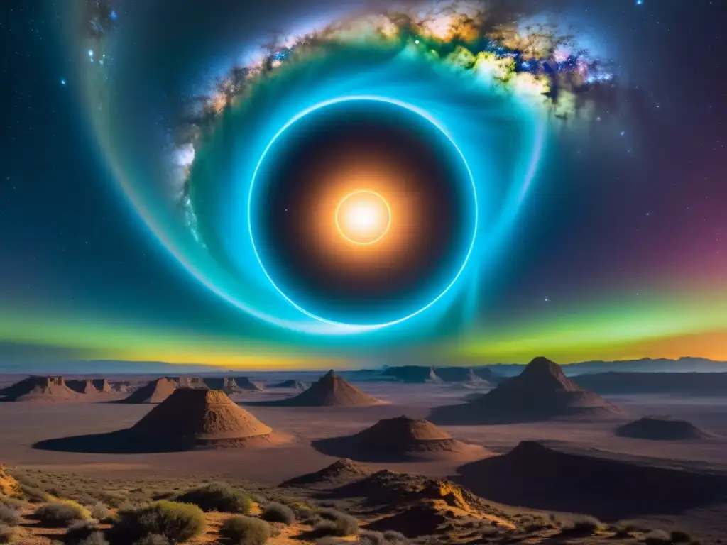 Portales interdimensionales en el cosmos estelar Portales interdimensionales en el cosmos estrellado, revelando paisajes surreales