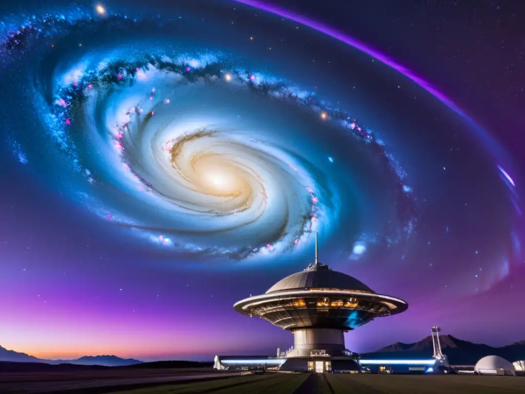 Estación espacial deslumbrante en el cosmos Un universo de colores vibrantes y estaciones espaciales flotando en el cosmos
