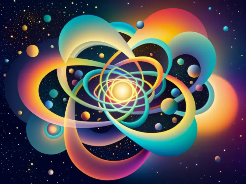 Universos entrelazados: una obra digital deslumbrante Un universo digital vibrante y complejo con múltiples universos entrelazados, ¿Existen universos paralelos reales?