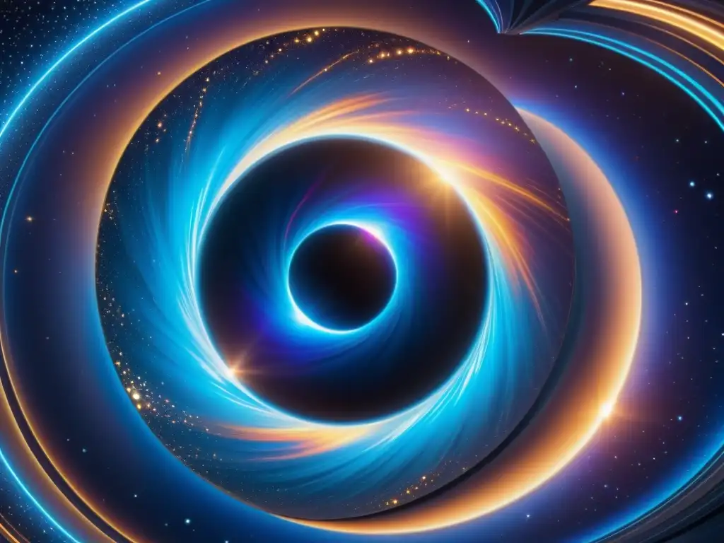 Vórtice interdimensional: Nave espacial emergiendo Viaje interdimensional a través de teorías agujeros negros dimensiones, con nave futurista emergiendo de agujero negro iridiscente
