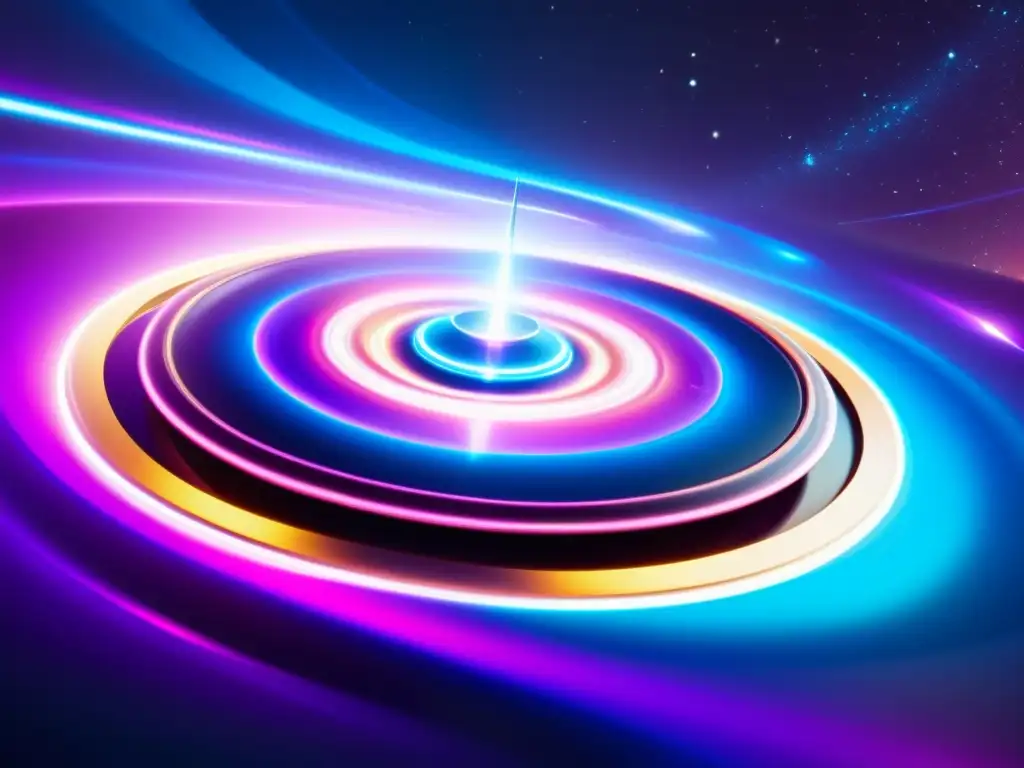 Nave estelar futurista en un vórtice de colores Viaje interdimensional en Star Trek a través de un vórtice de colores vibrantes y tecnología avanzada