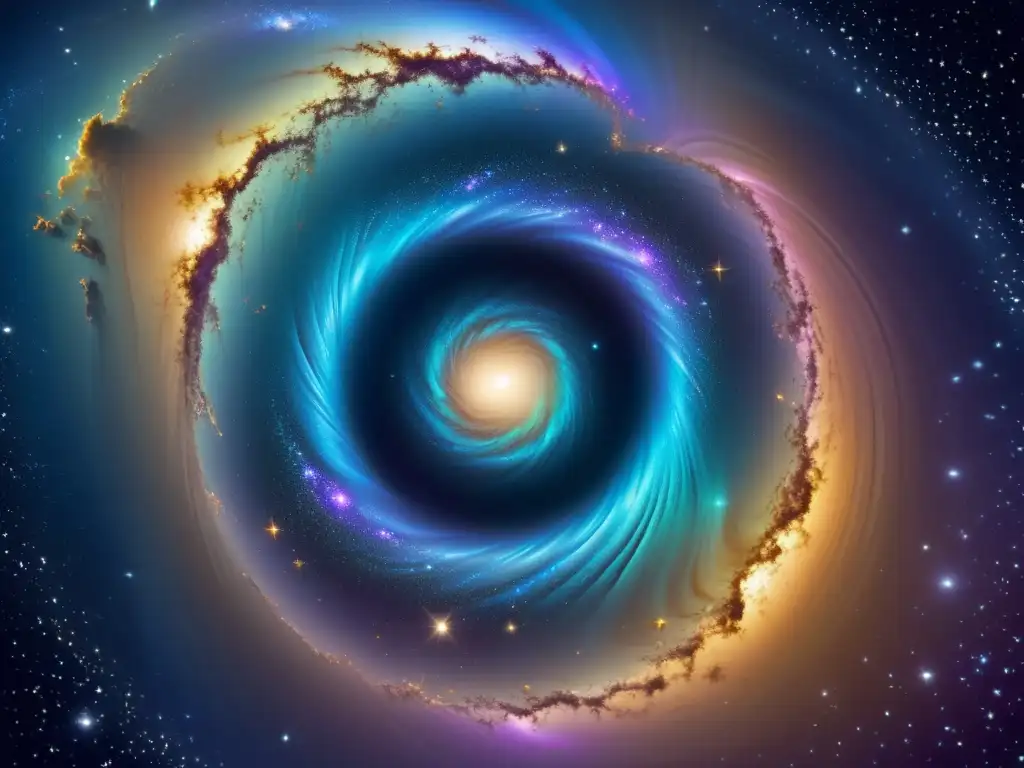 Vórtice iridiscente: portal estelar en el cosmos Viaje interestelar: agujero de gusano iridiscente conectando galaxias distantes