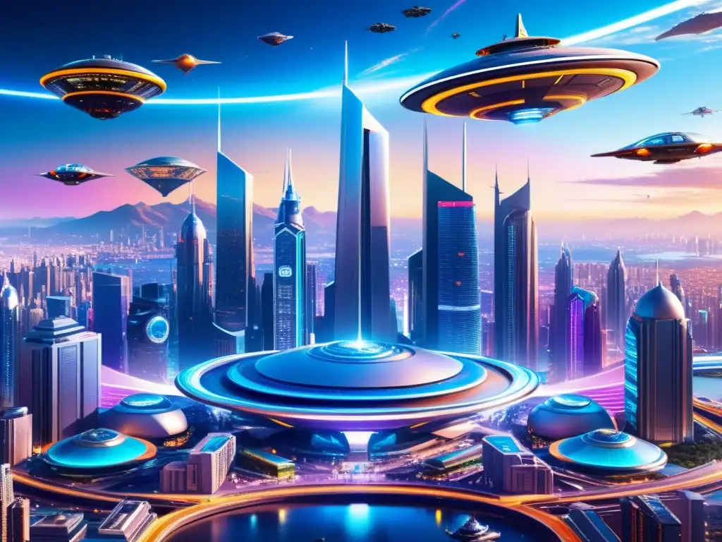 Metrópolis futurista: luces neón y avances tecnológicos Vibrante ciudad futurista con cultura popular enseñar ciencia avanzada, tecnología avanzada y luces de neón