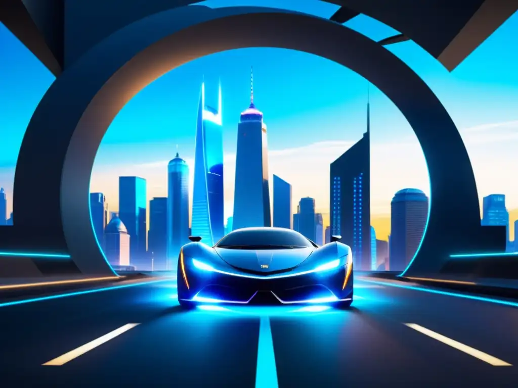 Portal interdimensional: encuentros futuristas Vibrante ciudad futurista con rascacielos, vehículos voladores y un deslumbrante portal eléctrico