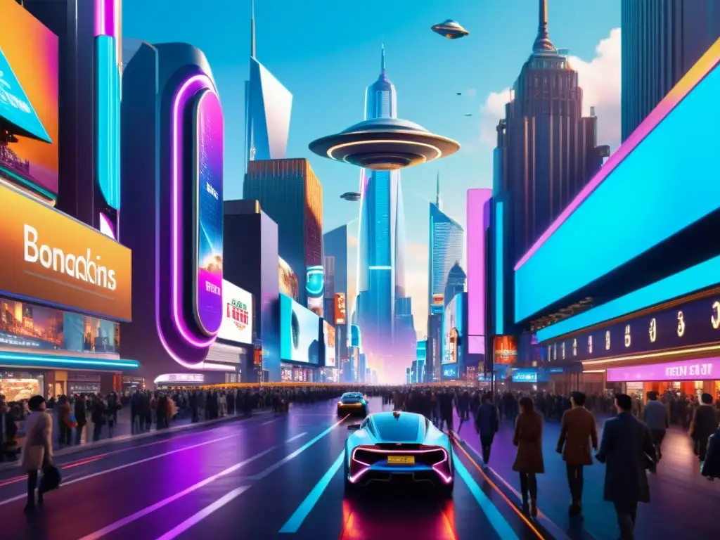 Metrópolis futurista con viaje interdimensional Vibrante ciudad futurista con vehículos voladores y hologramas, retrato de teorías viajes universos paralelos