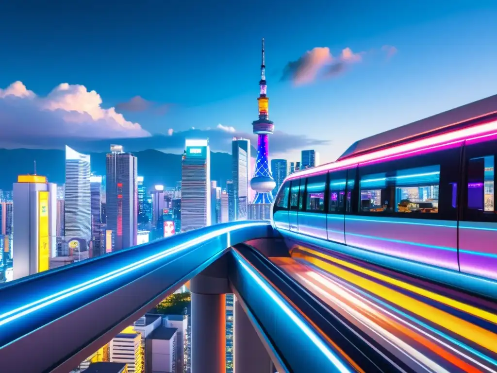 Metrópolis Japonesa: Fusión Futurista y Tradicional Vibrante ciudad japonesa del futuro con rascacielos, letreros de neón y tecnología avanzada