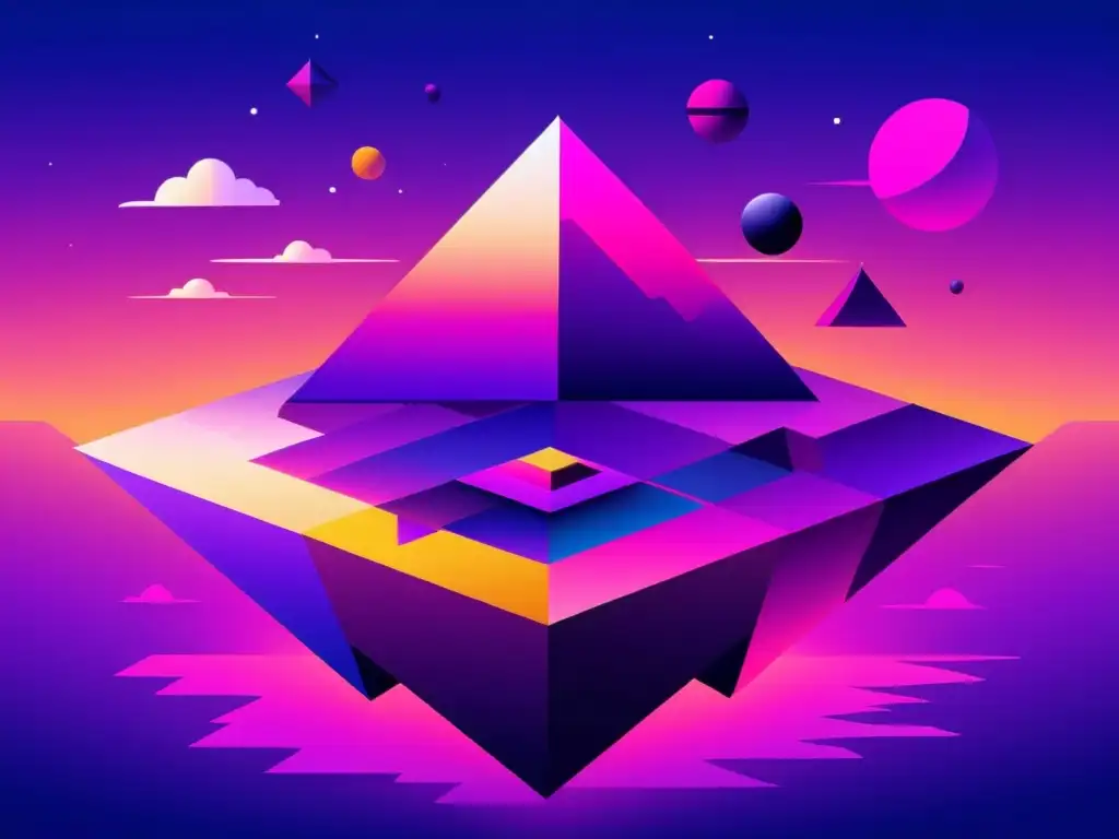 Plano interdimensional con figuras vibrantes Vibrante ilustración de Planilandia con figuras geométricas y personajes en discusión, evocando viajes interdimensionales