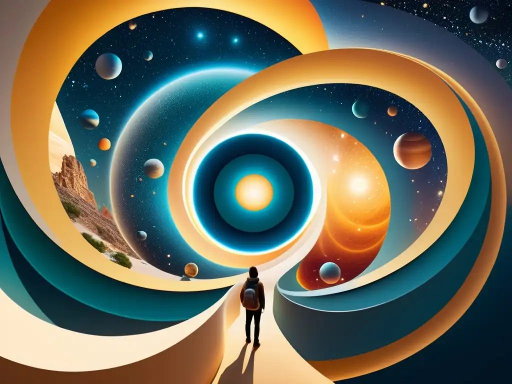 Portales entre universos: paisajes infinitos Vibrante ilustración de universos paralelos en His Dark Materials, con paisajes, arquitectura e habitantes únicos, conectados por portales relucientes