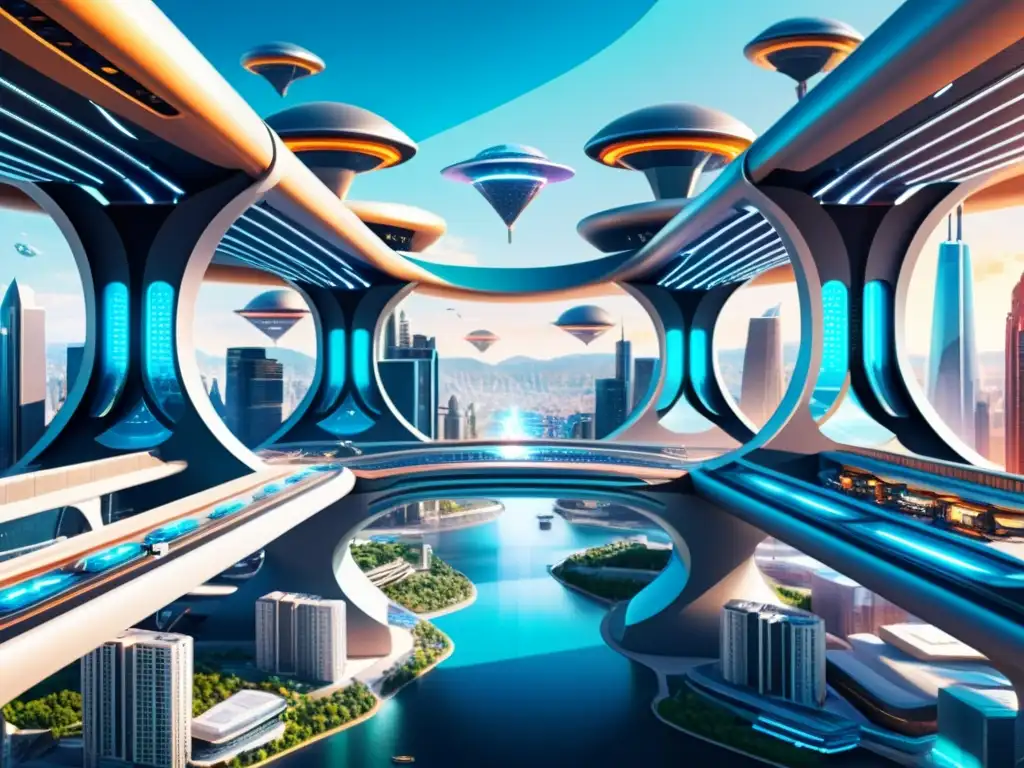 Metrópolis futurista en 8k con energía colorida Vista 8k de una ciudad futurista con tecnología avanzada y energía colorida, evocando teorías científicas sobre universos paralelos