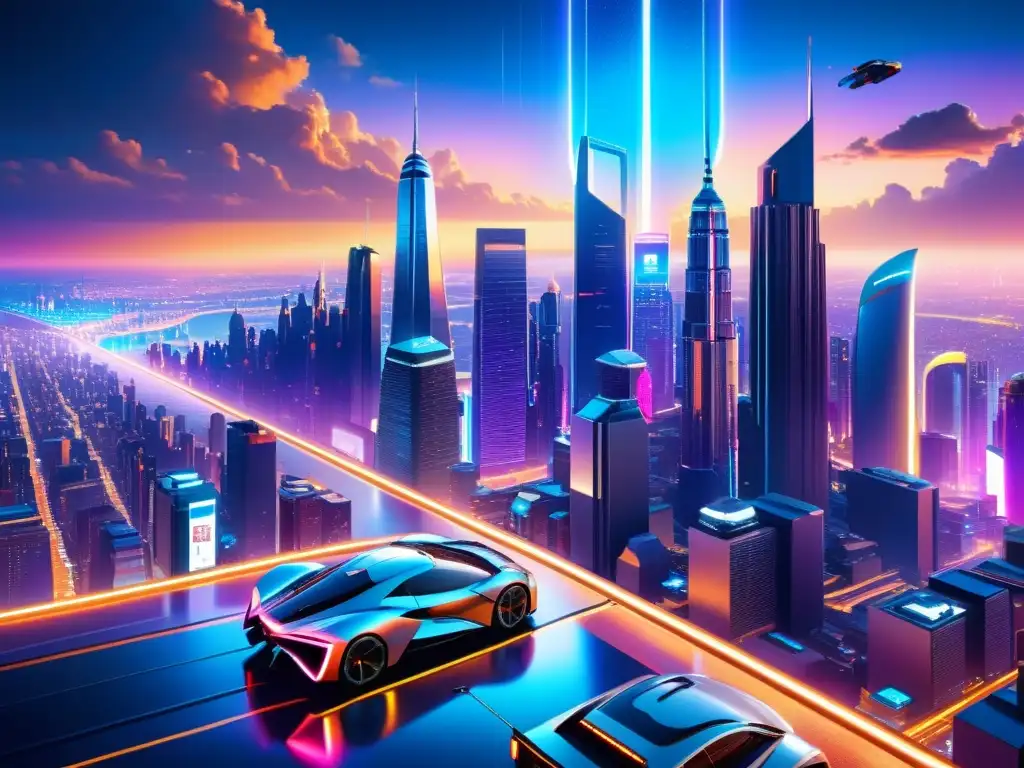 Metrópolis futurista: 8k imagen detallada Vista detallada de una ciudad futurista en 8k, con rascacielos, coches voladores y tecnología avanzada integrada