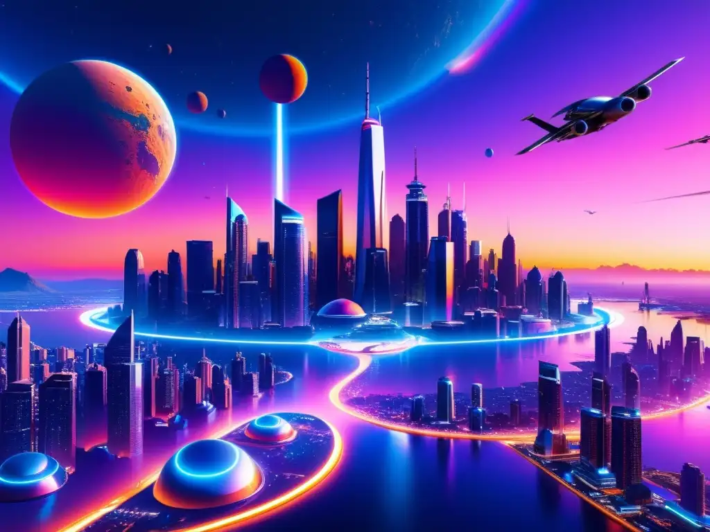 Vista detallada de paisaje futurista en realidad virtual con universos paralelos