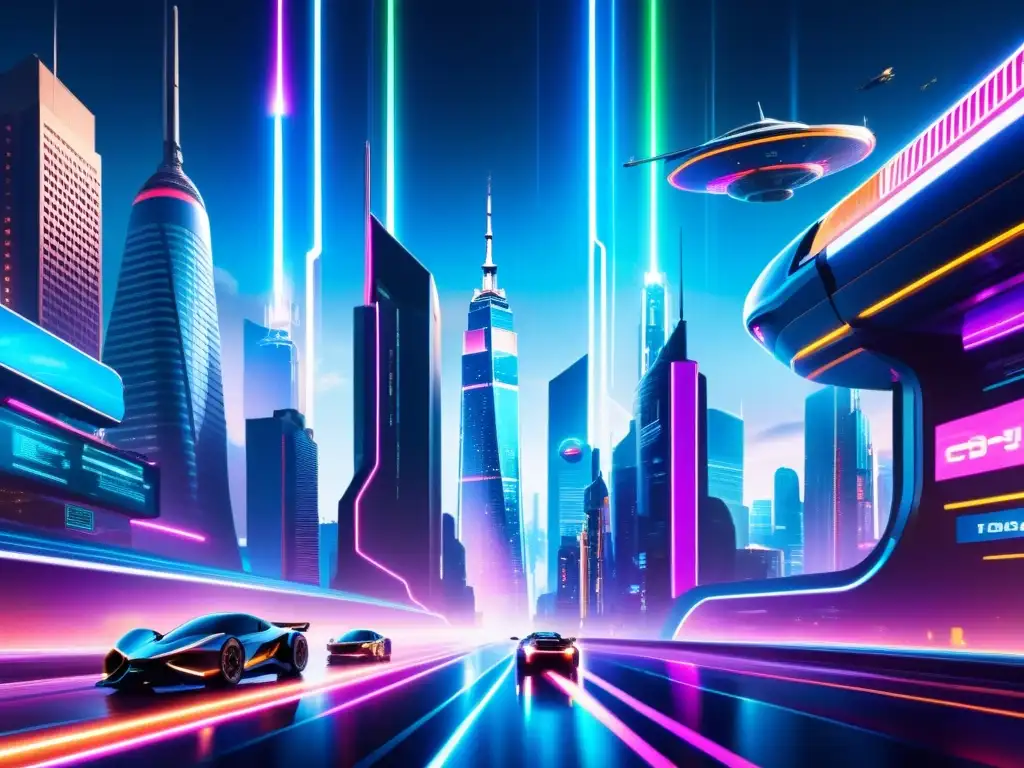 Metrópolis futurista: luces de neón y universos paralelos Vista fascinante de una ciudad futurista oscura con universos paralelos, creando un efecto existencialismo en universos paralelos