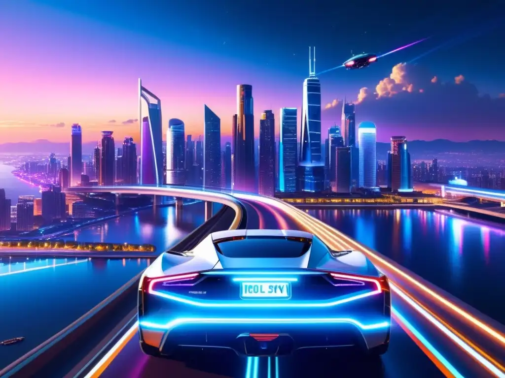 Metrópolis futurista: luces neón y inteligencia artificial Vista futurista de una ciudad en la noche, con luces de neón y proyecciones holográficas