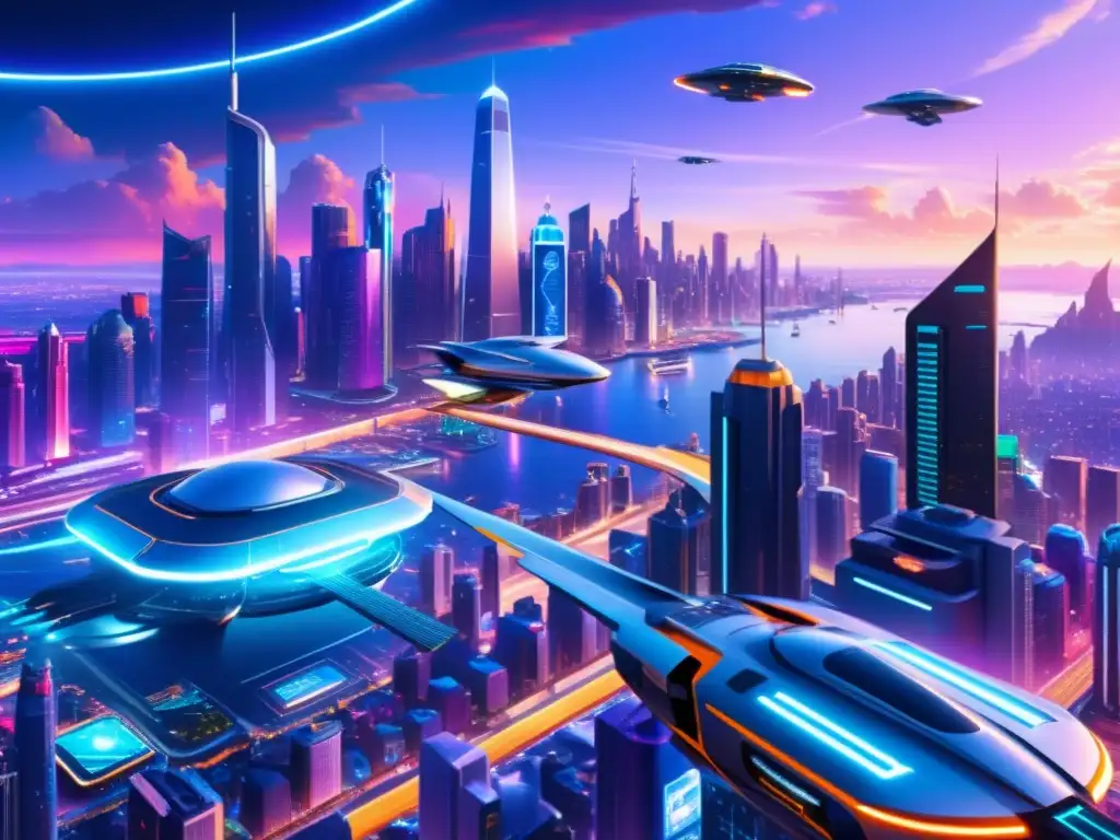 Metrópolis futurista: ciudad alienígena en 8k Vista futurista de una ciudad vibrante con tecnología avanzada, alienígenas y luces de neón