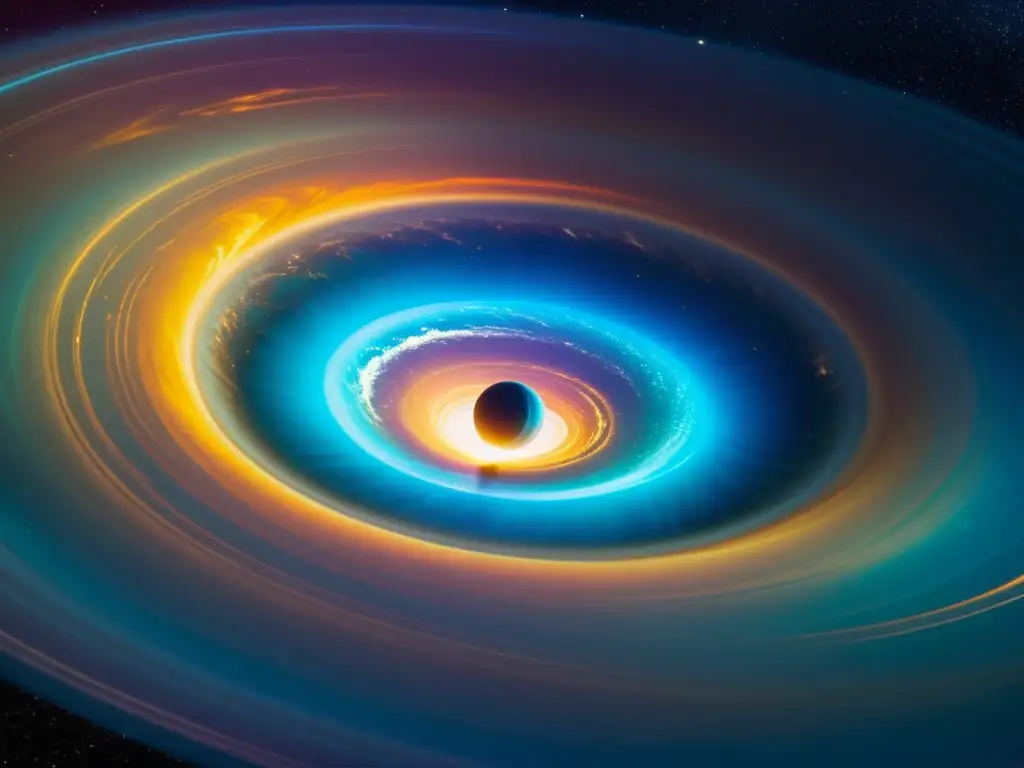 Vórtice cósmico: paisajes interdimensionales y nave espacial Vórtice cósmico de colores iridiscentes con paisajes terrestres en dimensiones distintas y nave espacial futurista listo para viajes interdimensionales, evocando maravilla científica